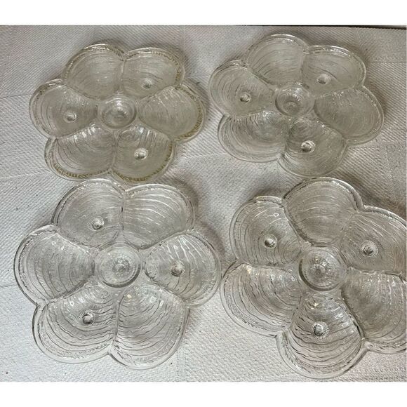 Vintage Set of 4 Glass Footed Oyster Plates – Serving Plates – Kitchen Décor